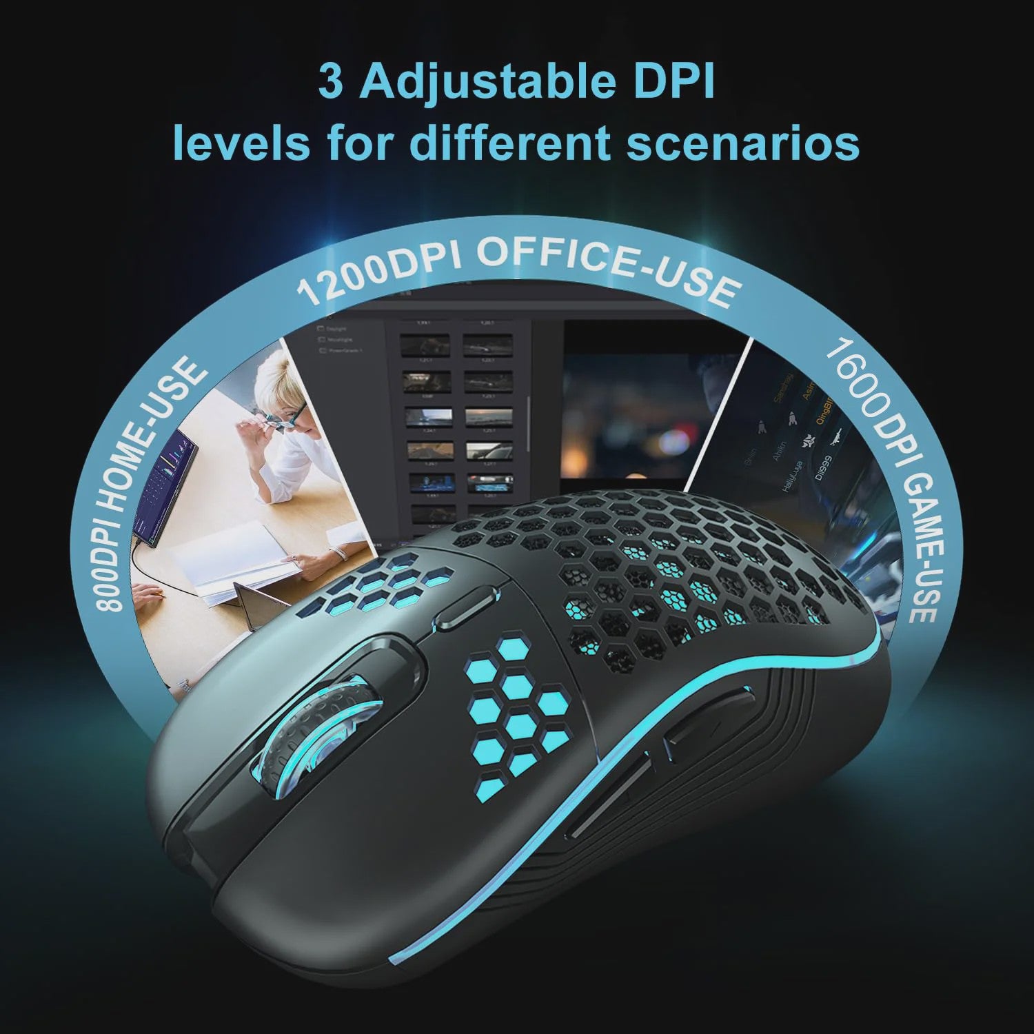 Draadloze RGB Honeycomb Muis - Lichtgewicht, Oplaadbaar & Instelbare DPI