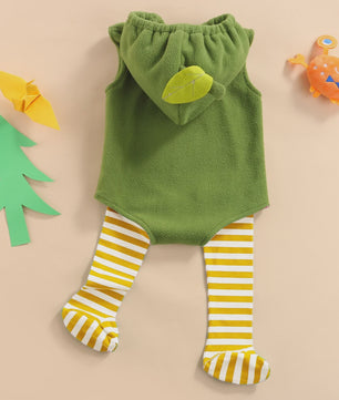 Schattige Avocado Romper met Capuchon en Gestreepte Sokken - Baby Halloween Outfit