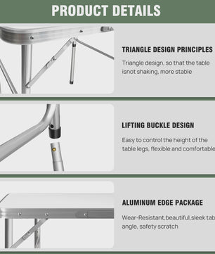 Lichtgewicht Aluminium Campingtafel - Opvouwbaar, Draagbaar & Verstelbaar in Hoogte