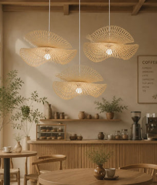 Japanse Bamboe Hanglamp 55cm - Handgeweven Rotan Plafondlamp voor Sfeervolle Woonkamer & Keuken