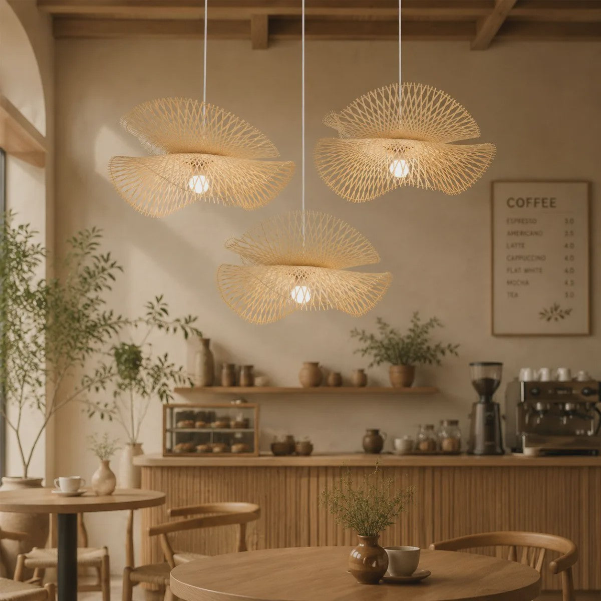 Japanse Bamboe Hanglamp 55cm - Handgeweven Rotan Plafondlamp voor Sfeervolle Woonkamer & Keuken