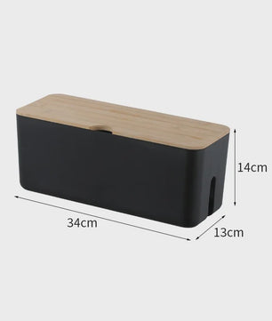 Stijlvolle Kabel Organizer Box met Houten Deksel - Bureau & Kantoor Kabelmanagement