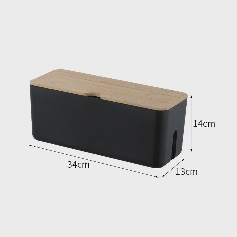 Stijlvolle Kabel Organizer Box met Houten Deksel - Bureau & Kantoor Kabelmanagement