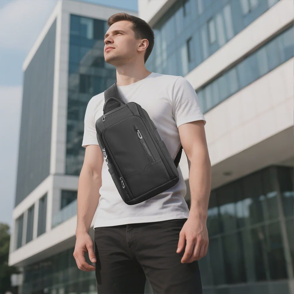 Waterdichte Heren Crossbody Tas met USB Laadpoort - Anti-diefstal Schoudertas