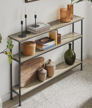 Vintage Console Tafel met 3 etages - Smalle Haltafel & Bijzettafel