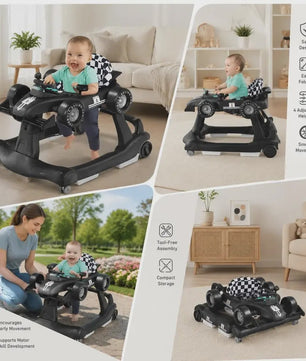 4-in-1 Baby Walker Raceauto - Verstelbaar, Opvouwbaar & Veilig