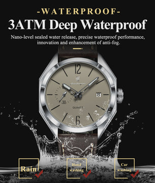 POEDAGAR Herenhorloge Leer - Zakelijk & Casual Kwarts Horloge met Datum & Waterdicht