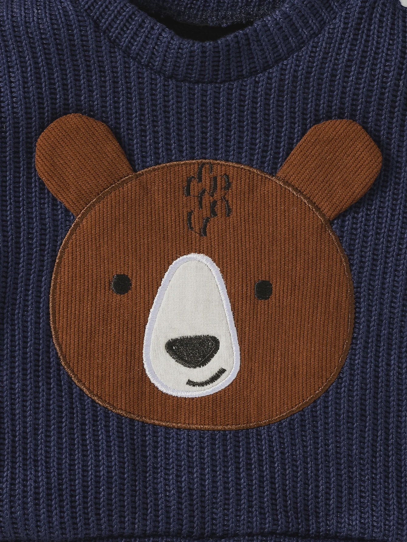 Schattige Baby Jongens Set: Sweater met Beerprint & Corduroy Overalls