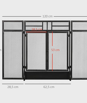 Vouwbaar Haardscherm met 3 Panelen, Dubbele Deur en Voetjes - 120x11.5x79 cm Zwart