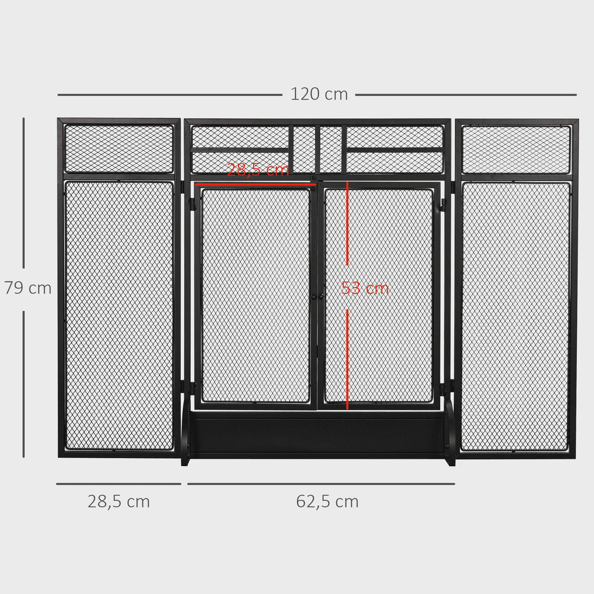 Vouwbaar Haardscherm met 3 Panelen, Dubbele Deur en Voetjes - 120x11.5x79 cm Zwart