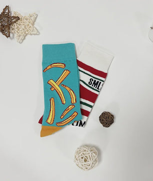 Grappige Sokken met Frietjes & Ketchup Print - Unisex Mid-Calf Sokken