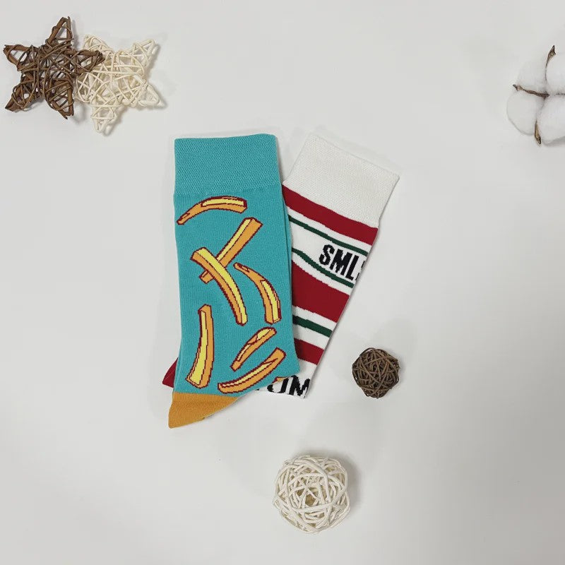 Grappige Sokken met Frietjes & Ketchup Print - Unisex Mid-Calf Sokken