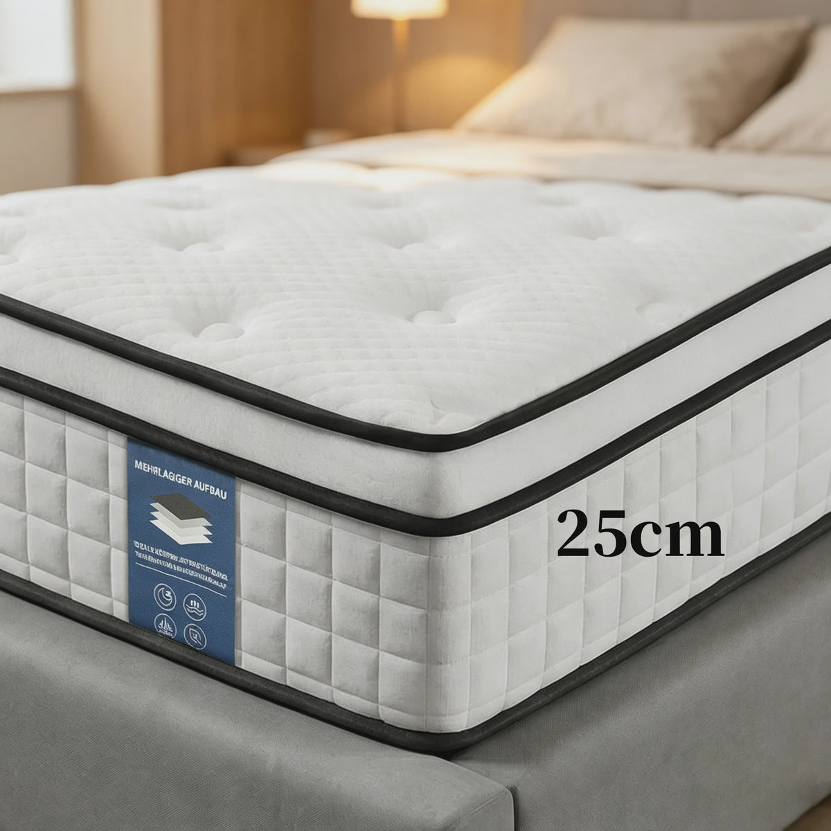 7-Zone Pocketvering Matras 90x200cm & 140x200cm - 25cm Dik, H3 Hardheid, Randversterking voor Optimaal Slaapcomfort