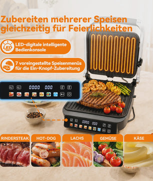 SLG5029 Elektrische Contact Grill 2000W - Digitaal, met Vleesthermometer, Panini Press & 180° Open Functie