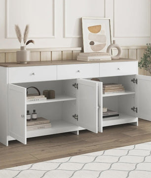 Ruime Buffetkast met 4 Deuren en 3 Lades - Cottage Stijl - 160cm Breed