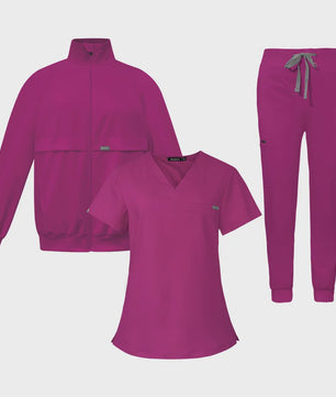 3-delige Unisex Medische Scrub Set: Jas, Top & Broek voor Zorgprofessionals
