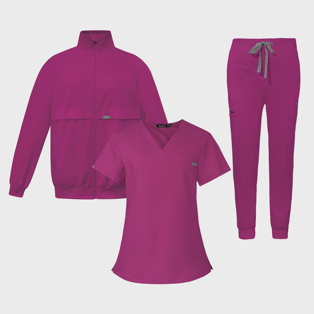 3-delige Unisex Medische Scrub Set: Jas, Top & Broek voor Zorgprofessionals