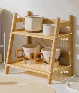 2-Laags Bamboe Opbergrek - Stijlvolle Organizer voor Keuken, Tafel & Appartement