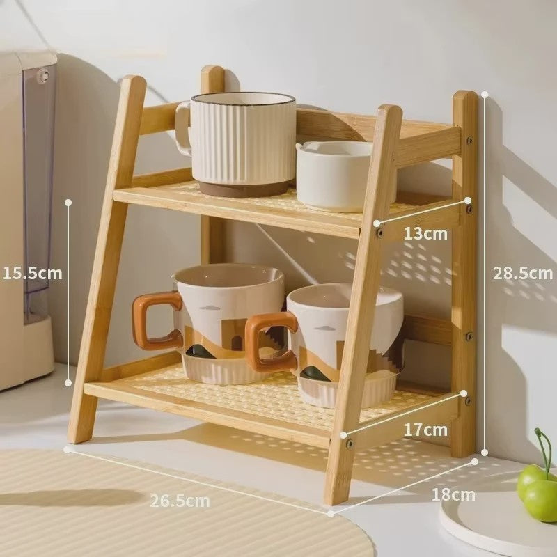 2-Laags Bamboe Opbergrek - Stijlvolle Organizer voor Keuken, Tafel & Appartement