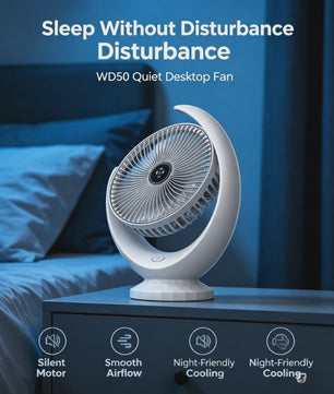 Draagbare USB Bureauventilator WD50 - Stil, Oplaadbaar met 3 Snelheden en 1200mAh Batterij