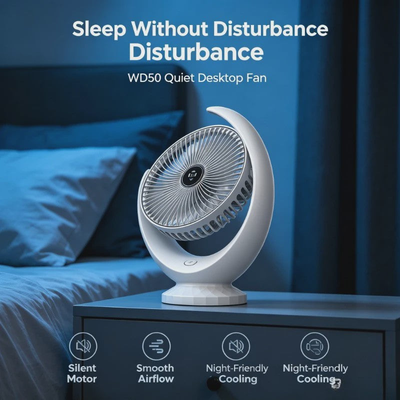 Draagbare USB Bureauventilator WD50 - Stil, Oplaadbaar met 3 Snelheden en 1200mAh Batterij