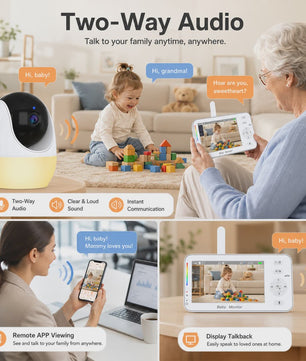 1080P HD WiFi Babyfoon met 4.3 inch Scherm, App Bediening, Nachtzicht & Temperatuur