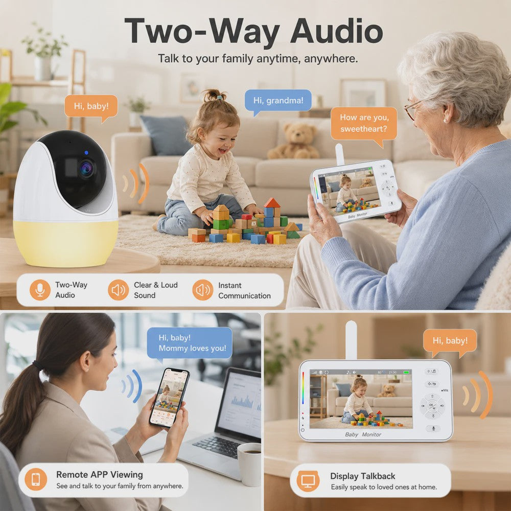 1080P HD WiFi Babyfoon met 4.3 inch Scherm, App Bediening, Nachtzicht & Temperatuur
