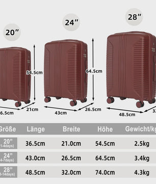 Reis Koffer Set 3-delig: 20, 24, 28 Inch Trolley met Wielen en Cijferslot