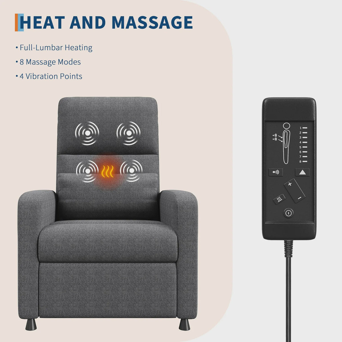 Elektrische Relaxfauteuil met Verwarmings- en Massagefunctie, USB-poort en Zijvakken