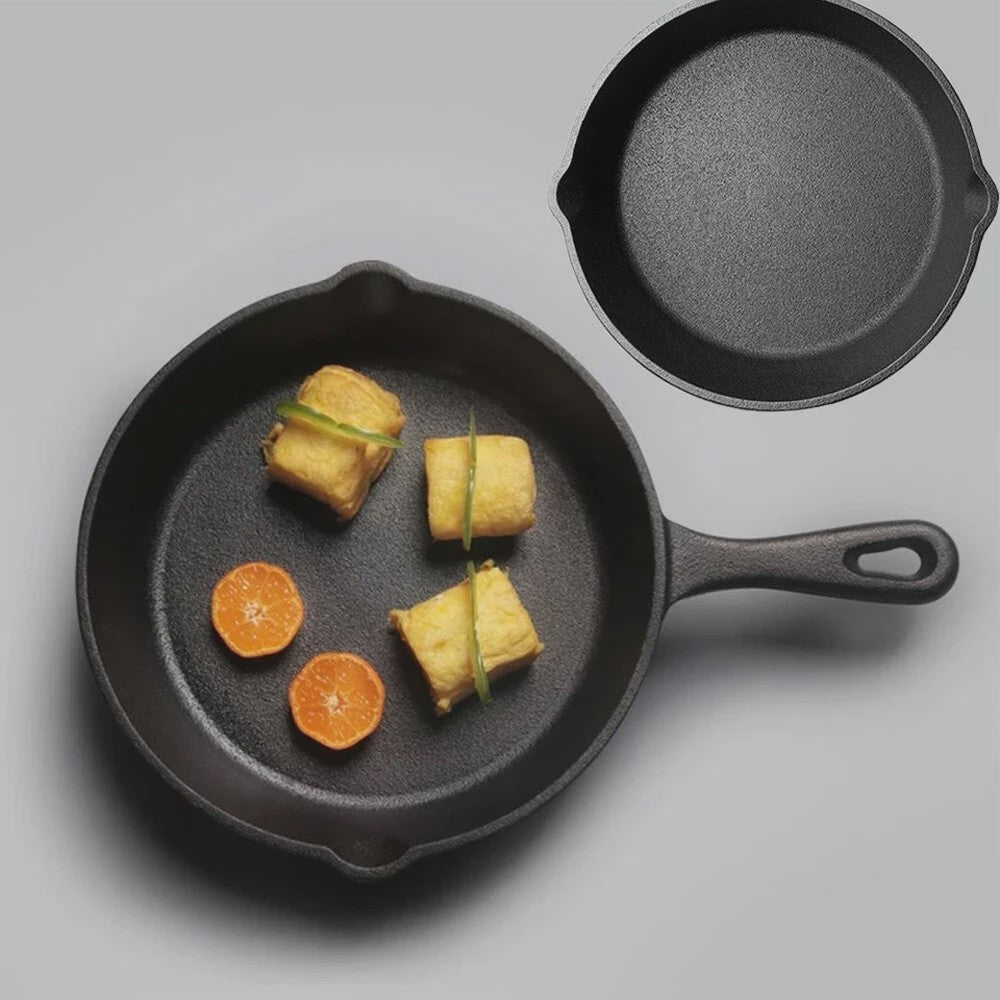 3-delige Gietijzeren Pannenset - Non-Stick Koekenpan met Giet tuit en Grill Handvat