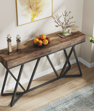 Industriële Console Tafel 140cm - Landelijke Entree Tafel met Unieke Metalen Poot