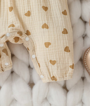 Schattige Baby Meisjes Jumpsuit met Hartjesprint en Strikje - Katoen, Lange Mouwen