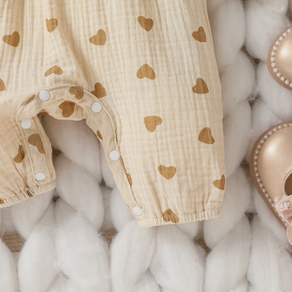 Schattige Baby Meisjes Jumpsuit met Hartjesprint en Strikje - Katoen, Lange Mouwen