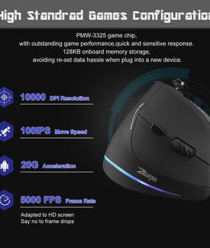 ZELOTES C18 Verticale Ergonomische Gaming Muis - 10000 DPI, RGB, Programmeerbaar