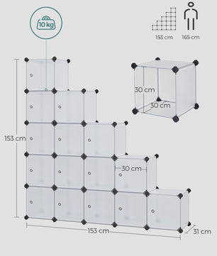 SONGMICS Modulair Opbergrek Systeem - 16 Kubussen, Wit