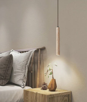Stijlvolle Cilinder Hanglamp van Travertin Steen - LED Plafondlamp voor Slaapkamer, Eettafel & Keuken