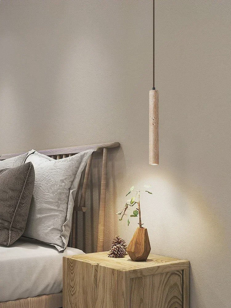 Stijlvolle Cilinder Hanglamp van Travertin Steen - LED Plafondlamp voor Slaapkamer, Eettafel & Keuken