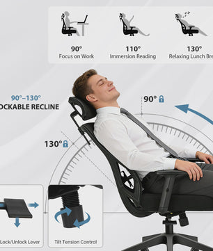 Ergonomische bureaustoel mesh met verstelbare hoofdsteun en lendensteun - 150kg belastbaar