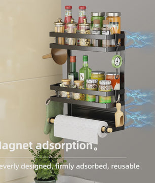 Magnetische Koelkast Organizer met 2-3 Lagen, Keukenopslag en Handdoekhouder