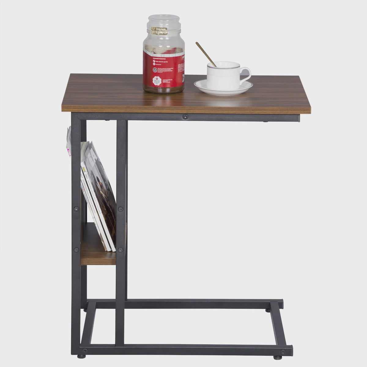 C-vormige bijzettafel met opbergvak - Metaal & MDF