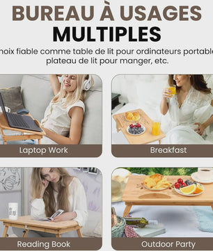 Opklapbare Bamboe Bedtafel met Verstelbare Hoogte & Kantelbaar Bureau - Ideaal voor Laptop, Ontbijt & Lezen