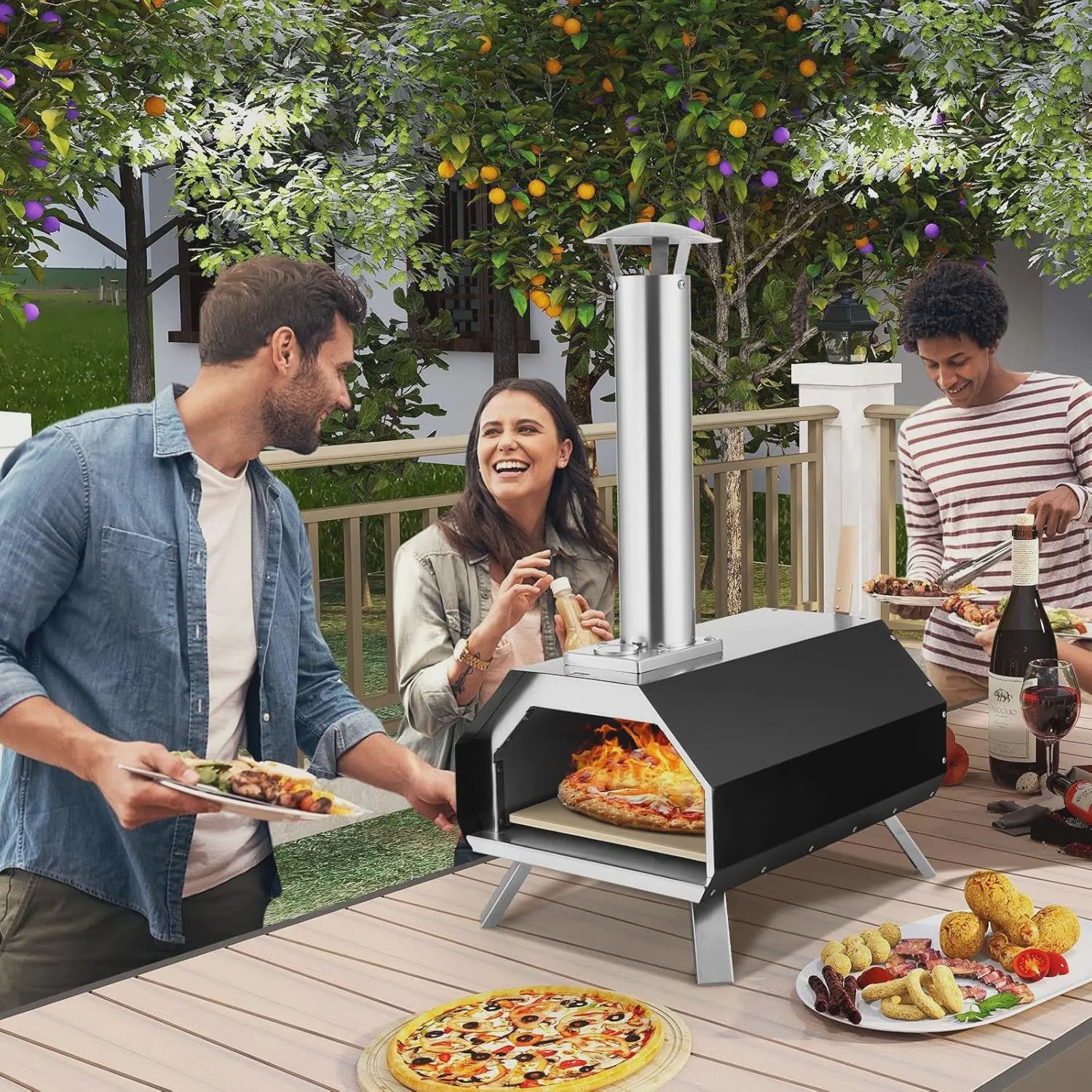 Draagbare Buiten Pizzaoven van RVS met Pizza Steen, Schep en Thermometer