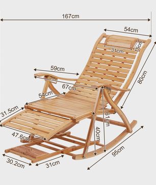 Luxe Bamboe Schommelstoel - Verstelbare Lounger met Voetensteun