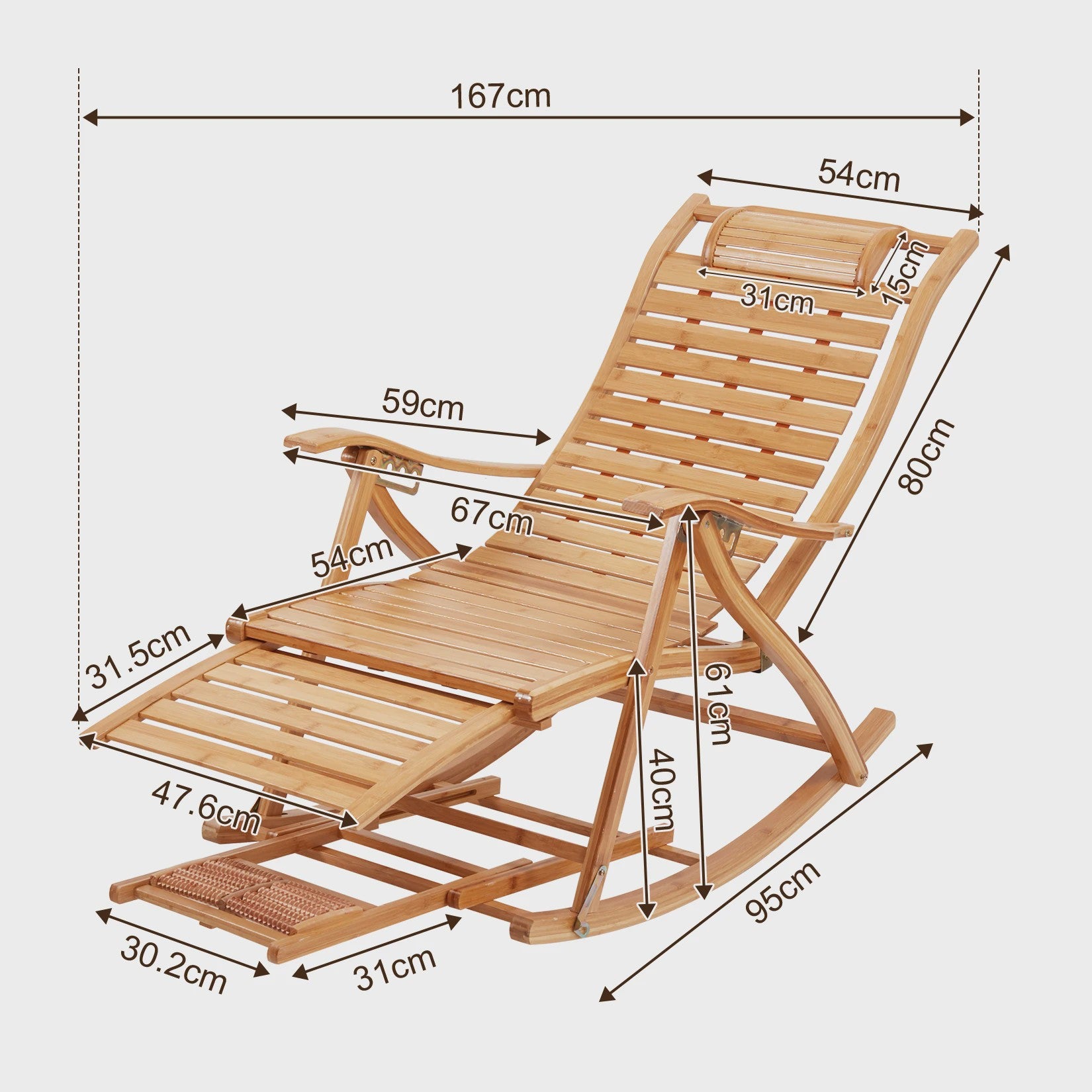 Luxe Bamboe Schommelstoel - Verstelbare Lounger met Voetensteun