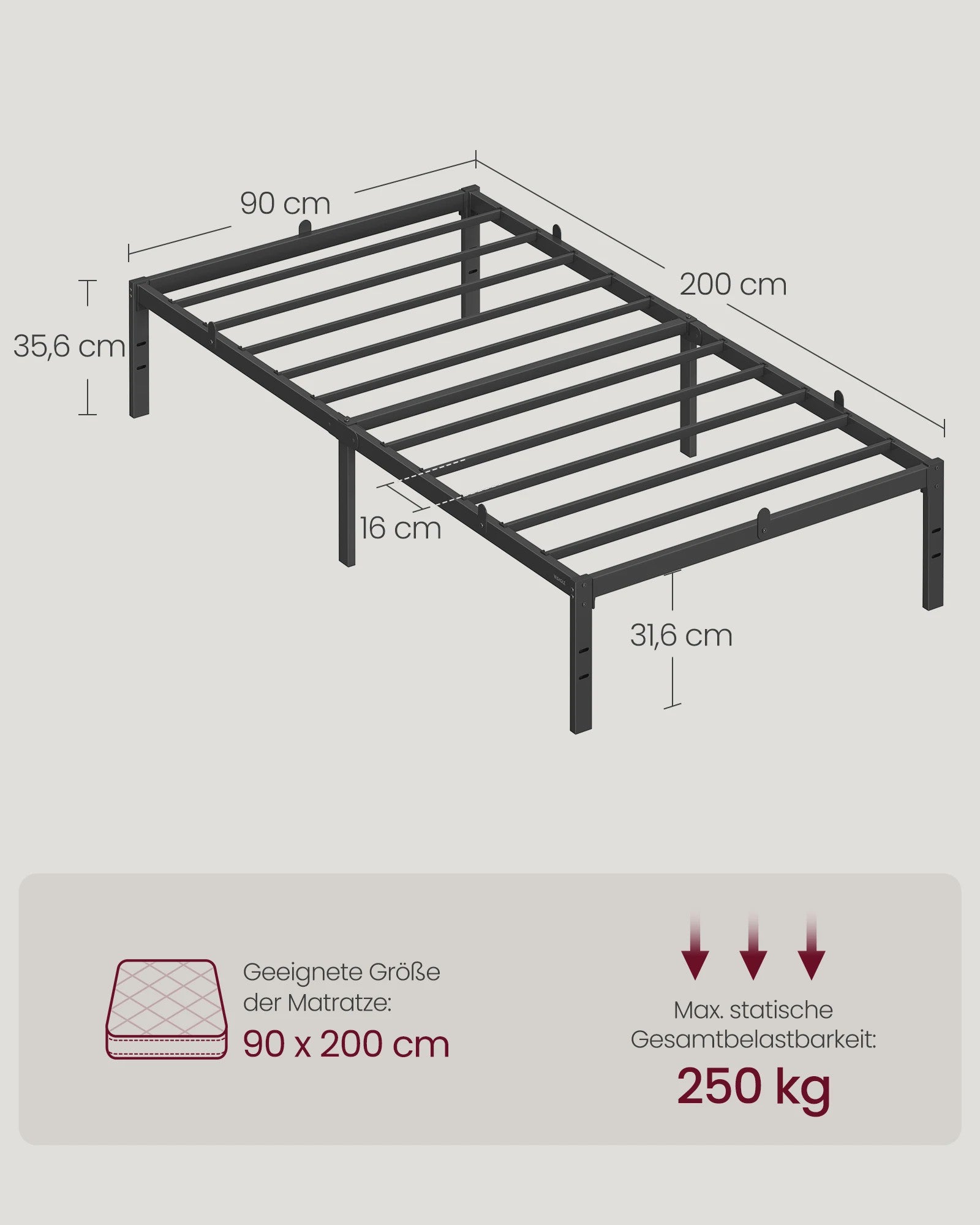 VASAGLE Metalen Bedframe - Modern, Stijlvol en Ruimtebesparend