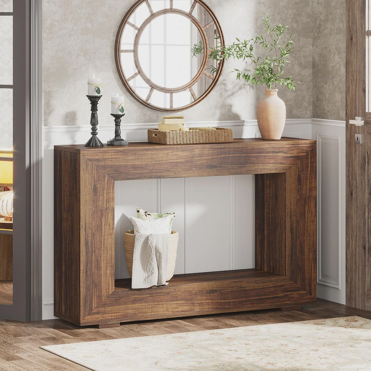 47 Inch Console Tafel met Opbergruimte - Landelijke en Industriële Stijl voor Hal en Woonkamer