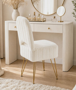 Luxe Pluche Kaptafel Kruk met Opbergruimte en Inklapbare Rugleuning - Zacht & Stijlvol
