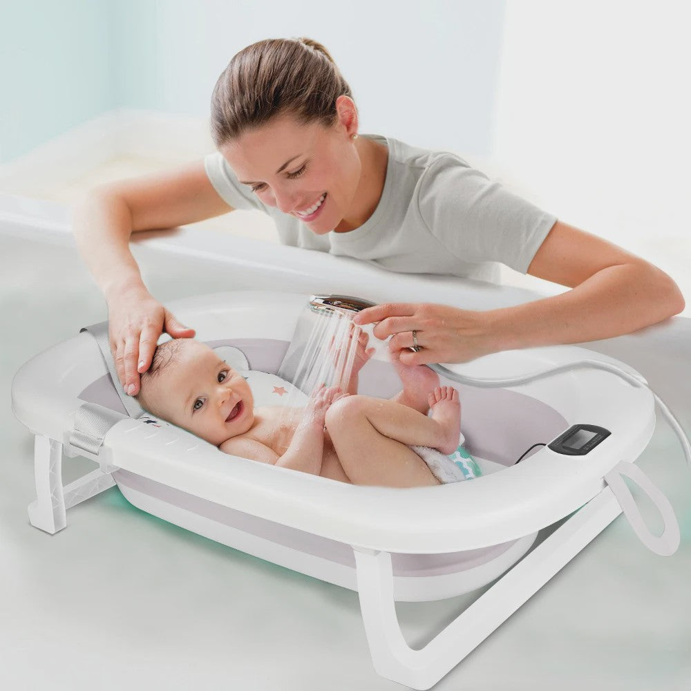 Opvouwbaar Babybadje met Thermometer & Badmat - 0-36 Maanden