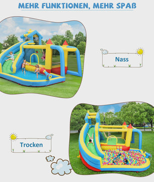 Opblaasbaar Speelkasteel met Glijbaan, Waterbad en Voetbalnet - 5-in-1 Plezier voor Kinderen (3-10 jaar)