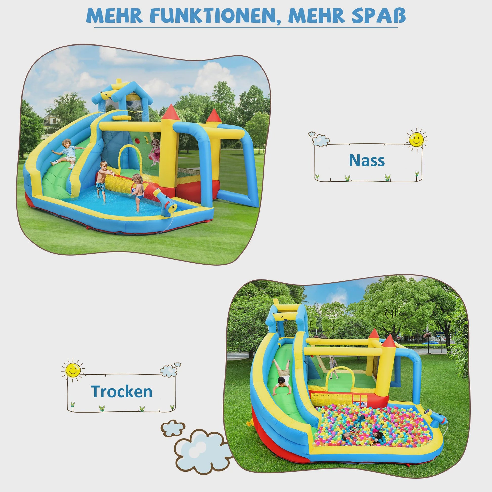 Opblaasbaar Speelkasteel met Glijbaan, Waterbad en Voetbalnet - 5-in-1 Plezier voor Kinderen (3-10 jaar)
